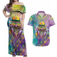 Mardi Gras Crawfish Personalized Couples Matching Off Shoulder Maxi Dress and Hawaiian Shirt NOLA Fat Tuesday Drip Art - Wonder Print Shop