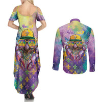 Mardi Gras Crawfish Personalized Couples Matching Summer Maxi Dress and Long Sleeve Button Shirt NOLA Fat Tuesday Drip Art - Wonder Print Shop