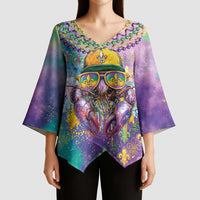 Mardi Gras Crawfish Personalized Kimono Sleeve Blouse NOLA Fat Tuesday Drip Art - Wonder Print Shop