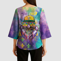 Mardi Gras Crawfish Personalized Kimono Sleeve Blouse NOLA Fat Tuesday Drip Art - Wonder Print Shop