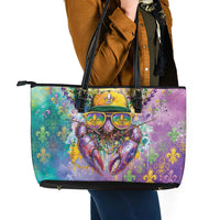 Mardi Gras Crawfish Leather Tote Bag NOLA Fat Tuesday Drip Art - Wonder Print Shop