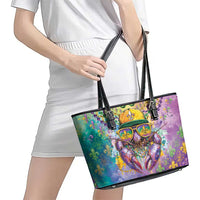 Mardi Gras Crawfish Leather Tote Bag NOLA Fat Tuesday Drip Art - Wonder Print Shop