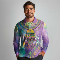 Mardi Gras Crawfish Personalized Long Sleeve Polo Shirt NOLA Fat Tuesday Drip Art - Wonder Print Shop