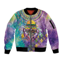 Mardi Gras Crawfish Personalized Sleeve Zip Bomber Jacket NOLA Fat Tuesday Drip Art - Wonder Print Shop