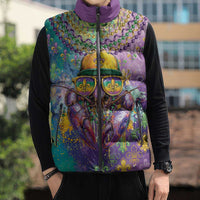 Mardi Gras Crawfish Personalized Sleeveless Puffer Jacket NOLA Fat Tuesday Drip Art - Wonder Print Shop