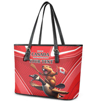 Personalized Beaver and Goose Happy Canada Day Leather Tote Bag Est 1867 A Mari Usque Ad Mare