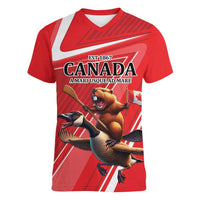 Personalized Beaver and Goose Happy Canada Day Women V-Neck T-Shirt Est 1867 A Mari Usque Ad Mare