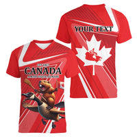 Personalized Beaver and Goose Happy Canada Day Women V-Neck T-Shirt Est 1867 A Mari Usque Ad Mare