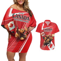 Personalized Beaver and Moose Happy Canada Day Couples Matching Off Shoulder Short Dress and Hawaiian Shirt Est 1867 A Mari Usque Ad Mare