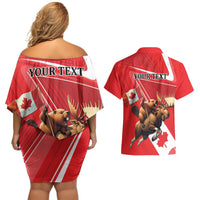 Personalized Beaver and Moose Happy Canada Day Couples Matching Off Shoulder Short Dress and Hawaiian Shirt Est 1867 A Mari Usque Ad Mare