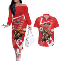 Personalized Beaver and Moose Happy Canada Day Couples Matching Off The Shoulder Long Sleeve Dress and Hawaiian Shirt Est 1867 A Mari Usque Ad Mare