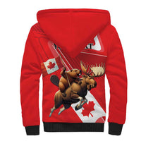 Personalized Beaver and Moose Happy Canada Day Sherpa Hoodie Est 1867 A Mari Usque Ad Mare
