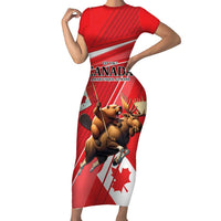 Personalized Beaver and Moose Happy Canada Day Short Sleeve Bodycon Dress Est 1867 A Mari Usque Ad Mare