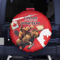 Personalized Beaver and Moose Happy Canada Day Spare Tire Cover Est 1867 A Mari Usque Ad Mare