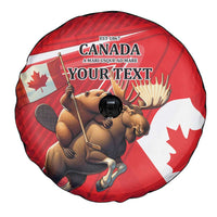 Personalized Beaver and Moose Happy Canada Day Spare Tire Cover Est 1867 A Mari Usque Ad Mare