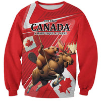 Personalized Beaver and Moose Happy Canada Day Sweatshirt Est 1867 A Mari Usque Ad Mare