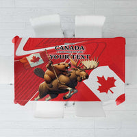 Personalized Beaver and Moose Happy Canada Day Tablecloth Est 1867 A Mari Usque Ad Mare