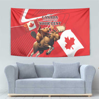 Personalized Beaver and Moose Happy Canada Day Tapestry Est 1867 A Mari Usque Ad Mare