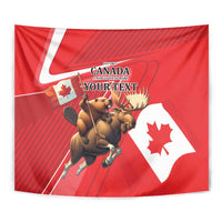 Personalized Beaver and Moose Happy Canada Day Tapestry Est 1867 A Mari Usque Ad Mare