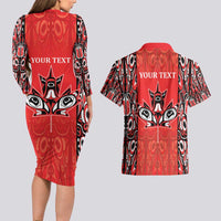 Personalized Canada Indigenous People Day Couples Matching Long Sleeve Bodycon Dress and Hawaiian Shirt Haida Tribe Flag Tattoo Style