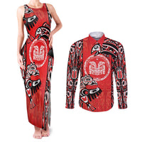 Personalized Canada Indigenous People Day Couples Matching Tank Maxi Dress and Long Sleeve Button Shirt Haida Tribe Flag Tattoo Style