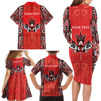 Personalized Canada Indigenous People Day Family Matching Long Sleeve Bodycon Dress and Hawaiian Shirt Haida Tribe Flag Tattoo Style
