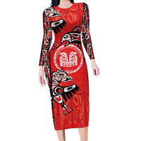 Personalized Canada Indigenous People Day Family Matching Long Sleeve Bodycon Dress and Hawaiian Shirt Haida Tribe Flag Tattoo Style