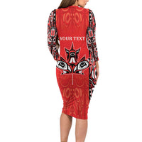 Personalized Canada Indigenous People Day Family Matching Long Sleeve Bodycon Dress and Hawaiian Shirt Haida Tribe Flag Tattoo Style