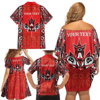 Personalized Canada Indigenous People Day Family Matching Off Shoulder Short Dress and Hawaiian Shirt Haida Tribe Flag Tattoo Style