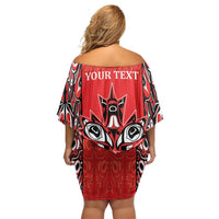 Personalized Canada Indigenous People Day Family Matching Off Shoulder Short Dress and Hawaiian Shirt Haida Tribe Flag Tattoo Style
