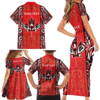 Personalized Canada Indigenous People Day Family Matching Short Sleeve Bodycon Dress and Hawaiian Shirt Haida Tribe Flag Tattoo Style