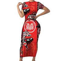 Personalized Canada Indigenous People Day Short Sleeve Bodycon Dress Haida Tribe Flag Tattoo Style