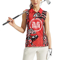 Personalized Canada Indigenous People Day Women Sleeveless Polo Shirt Haida Tribe Flag Tattoo Style