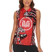 Personalized Canada Indigenous People Day Women Sleeveless Polo Shirt Haida Tribe Flag Tattoo Style