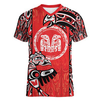 Personalized Canada Indigenous People Day Women V-Neck T-Shirt Haida Tribe Flag Tattoo Style