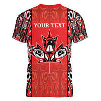 Personalized Canada Indigenous People Day Women V-Neck T-Shirt Haida Tribe Flag Tattoo Style