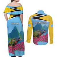 Personalized Pitons Saint Lucian Bougainvillea Couples Matching Off Shoulder Maxi Dress and Long Sleeve Button Shirt