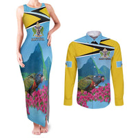 Personalized Pitons Saint Lucian Bougainvillea Couples Matching Tank Maxi Dress and Long Sleeve Button Shirt