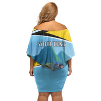 Personalized Pitons Saint Lucian Bougainvillea Family Matching Off Shoulder Short Dress and Hawaiian Shirt