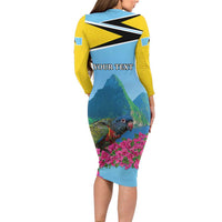Personalized Pitons Saint Lucian Bougainvillea Long Sleeve Bodycon Dress
