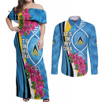 Saint Lucia Flag Pride It's in My DNA Couples Matching Off Shoulder Maxi Dress and Long Sleeve Button Shirt