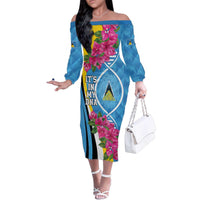 Saint Lucia Flag Pride It's in My DNA Family Matching Off The Shoulder Long Sleeve Dress and Hawaiian Shirt