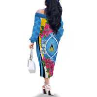 Saint Lucia Flag Pride It's in My DNA Family Matching Off The Shoulder Long Sleeve Dress and Hawaiian Shirt