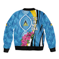 Saint Lucia Flag Pride It's in My DNA Sleeve Zip Bomber Jacket