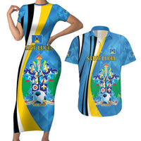 Custom Saint Lucia Football Couples Matching Short Sleeve Bodycon Dress and Hawaiian Shirt Sporty Pattern