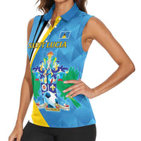Custom Saint Lucia Football Women Sleeveless Polo Shirt Sporty Pattern