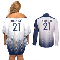 Custom France Rugby Couples Matching Off Shoulder Short Dress and Long Sleeve Button Shirt Summer Paris 2024 LT9 - Wonder Print Shop