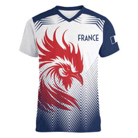 Custom France Rugby Women V-Neck T-Shirt Summer Paris 2024 - Wonder Print Shop