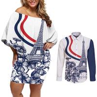 Custom France Women Rugby Couples Matching Off Shoulder Short Dress and Long Sleeve Button Shirt Summer Flowers 2024 LT9 - Wonder Print Shop