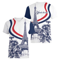 Custom France Women Rugby Women V-Neck T-Shirt Summer Flowers 2024 - Wonder Print Shop